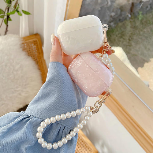 for Cute Glitter Airpods 4 Case 2024 with Cleaner Pen, Shell Pattern Apple Airpods Ipod 4Th Generation Case Cover Protective Skin Girl Women with Luxury Pearl Keychain, Pink