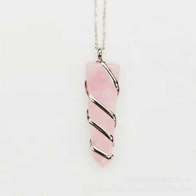 Natural Gemstone Spiral Wrapped Pendant Necklace